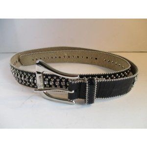 *Guess Black Rhinestone Studded Vintage Signature Silver Buckle Belt